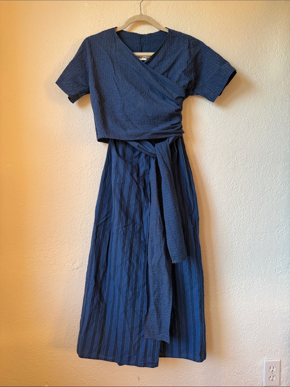 Caron Callahan Navy Stripe Wrap Maxi Dress